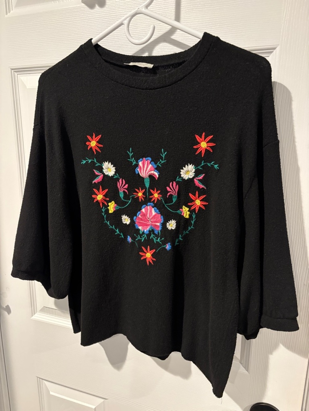Zara Black Shirt with Multicolor Floral Embroidery